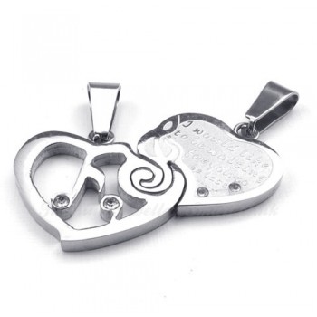 Silver Titanium Couples Hearts Pendant Necklace (Free Chain)(One Pair)
