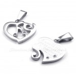 Silver Titanium Couples Hearts Pendant Necklace (Free Chain)(One Pair)