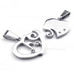 Silver Titanium Couples Hearts Pendant Necklace (Free Chain)(One Pair)