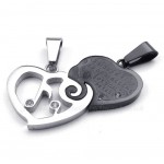 Silver & Black Titanium Couples Hearts Pendant Necklace (Free Chain)(One Pair)