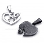 Silver & Black Titanium Couples Hearts Pendant Necklace (Free Chain)(One Pair)