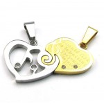 Gold & Silver Titanium Couples Hearts Pendant Necklace (Free Chain)(One Pair)