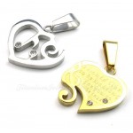 Gold & Silver Titanium Couples Hearts Pendant Necklace (Free Chain)(One Pair)