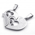 Sliver Titanium Couples Hearts Pendant Necklace (Free Chain)(One Pair)