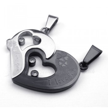 Titanium Couples Hearts Pendant Necklace (Free Chain)(One Pair)