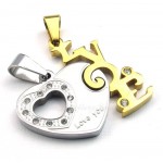 Fashion Titanium Couples Hearts Pendant Necklace (Free Chain)(One Pair)