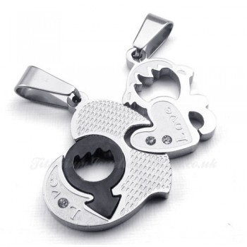 Titanium Couples Two Hearts Pendant Necklace (Free Chain)(One Pair)