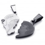 Titanium Couples Broken Hearts Pendant Necklace (Free Chain)(One Pair)