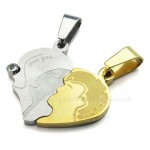 Titanium Couples Split Hearts Pendant Necklace (Free Chain)(One Pair)