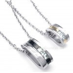 White Zircon Titanium Circles Couples Pendant Necklace (Free Chain)(One Pair)