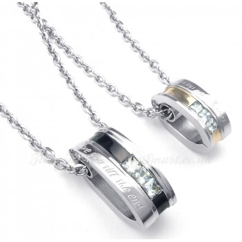 White Zircon Titanium Circles Couples Pendant Necklace (Free Chain)(One Pair)