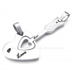 Titanium Silver Cupid Arrow Hearts Couples Pendant Necklace (Free Chain)(One Pair)