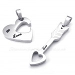 Titanium Silver Cupid Arrow Hearts Couples Pendant Necklace (Free Chain)(One Pair)