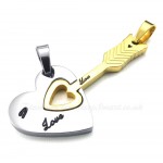 Titanium Gold Cupid Arrow Hearts Couples Pendant Necklace (Free Chain)(One Pair)