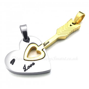 Titanium Gold Cupid Arrow Hearts Couples Pendant Necklace (Free Chain)(One Pair)