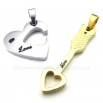 Titanium Gold Cupid Arrow Hearts Couples Pendant Necklace (Free Chain)(One Pair)