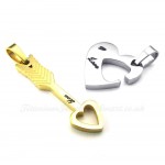 Titanium Gold Cupid Arrow Hearts Couples Pendant Necklace (Free Chain)(One Pair)