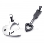 Titanium Black Cupid Arrow Hearts Couples Pendant Necklace (Free Chain)(One Pair)