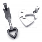 Titanium Black Cupid Arrow Hearts Couples Pendant Necklace (Free Chain)(One Pair)