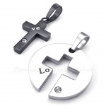 Titanium Black Cross Couples Pendant Necklace (Free Chain)(One Pair)