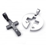 Titanium Black Cross Couples Pendant Necklace (Free Chain)(One Pair)