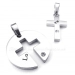 Titanium Silver Cross Couples Pendant Necklace (Free Chain)(One Pair)