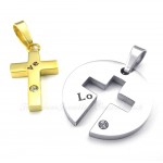 Titanium Gold Cross Couples Pendant Necklace (Free Chain)(One Pair)
