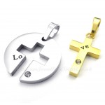 Titanium Gold Cross Couples Pendant Necklace (Free Chain)(One Pair)