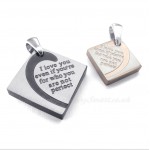 Titanium Square Couples Pendant Necklace (Free Chain)(One Pair)