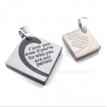 Titanium Square Couples Pendant Necklace (Free Chain)(One Pair)