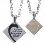 Titanium Square Couples Pendant Necklace (Free Chain)(One Pair)