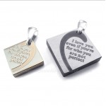 Titanium Square Couples Pendant Necklace (Free Chain)(One Pair)