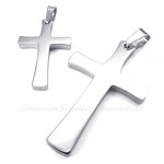 Silver Titanium Cross Couples Pendant Necklace (Free Chain)(One Pair)