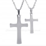 Silver Titanium Cross Couples Pendant Necklace (Free Chain)(One Pair)