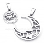 Titanium Silver Moon And Stars Couples Pendant Necklace (Free Chain)(One Pair)
