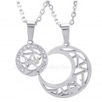 Titanium Silver Moon And Stars Couples Pendant Necklace (Free Chain)(One Pair)