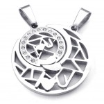 Titanium Silver Moon And Stars Couples Pendant Necklace (Free Chain)(One Pair)