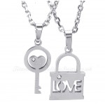 Titanium Silver Key Couples Pendant Necklace (Free Chain)(One Pair)