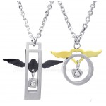 Fashion Titanium Wings Hearts Couples Pendant Necklace (Free Chain)(One Pair)