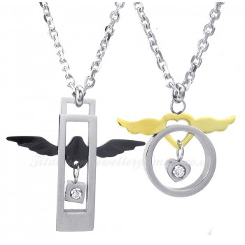 Fashion Titanium Wings Hearts Couples Pendant Necklace (Free Chain)(One Pair)