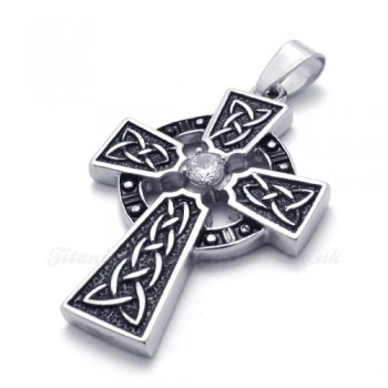 Titanium Cross Pendant Necklace With Zircon (Free Chain)