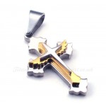 Titanium Three Cross Pendant Necklace With Double Color (Free Chain)