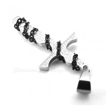 Titanium Cross Pendant Necklace With Black Chain (Free Chain)