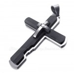 Silver And Black Titanium Cross Pendant Necklace (Free Chain)