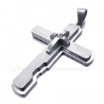Titanium Three Cross Pendant Necklace With Horizontal And vertical Stripes (Free Chain)