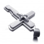 Titanium Three Cross Pendant Necklace With Horizontal And vertical Stripes (Free Chain)