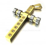 Titanium Cross Pendant Necklace With Zircon Dots (Free Chain)