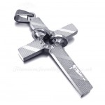 Silver Titanium Cross Pendant Necklace With Two Rings (Free Chain)