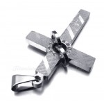 Silver Titanium Cross Pendant Necklace With Two Rings (Free Chain)