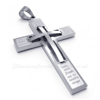 Large Titanium Cross Pendant Necklace Embedded Small Cross (Free Chain)